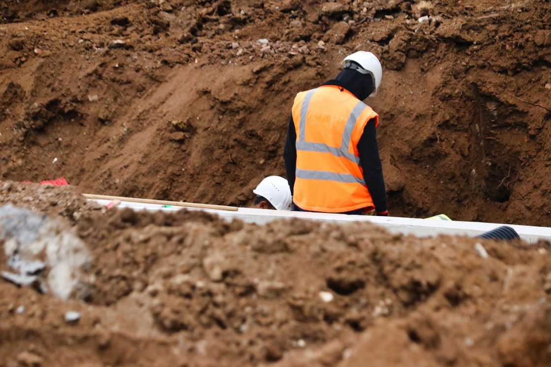 Road works using lime for soil stabilization